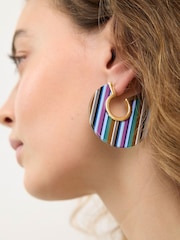 Oliver Bonas Blue Romy Stripe Resin Large Hoop Earrings - Image 1 of 4