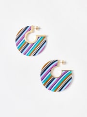 Oliver Bonas Blue Romy Stripe Resin Large Hoop Earrings - Image 2 of 4