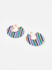 Oliver Bonas Blue Romy Stripe Resin Large Hoop Earrings - Image 3 of 4