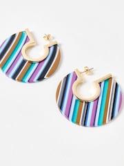 Oliver Bonas Blue Romy Stripe Resin Large Hoop Earrings - Image 4 of 4