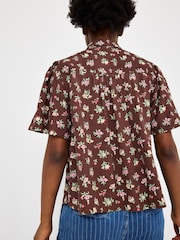 Oliver Bonas Chocolate Brown Floral Short Sleeve Blouse - Image 2 of 7