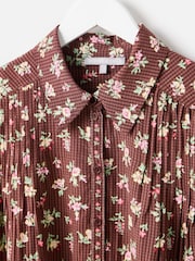 Oliver Bonas Chocolate Brown Floral Short Sleeve Blouse - Image 5 of 7