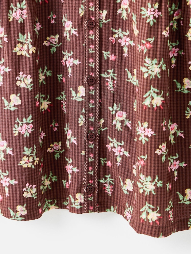 Oliver Bonas Chocolate Brown Floral Short Sleeve Blouse - Image 7 of 7