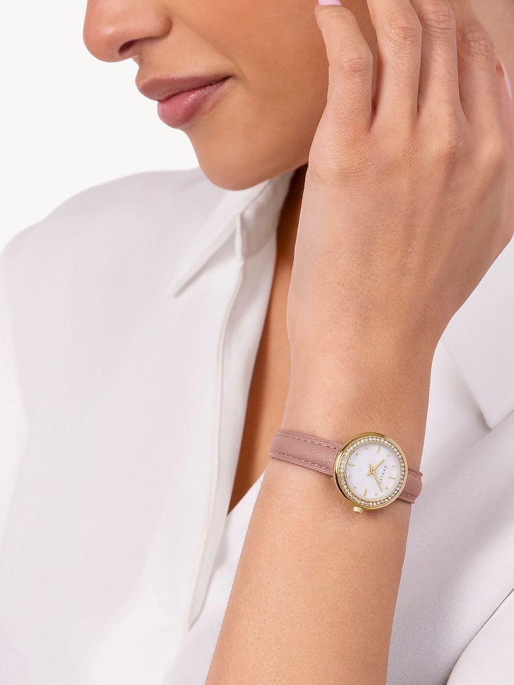 Radley Pink Pale Gold Plated Stone Set Case Mother Of Pearl Dial Carnation Leather Strap Watch - Image 1 of 4