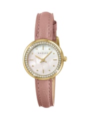 Radley Pink Pale Gold Plated Stone Set Case Mother Of Pearl Dial Carnation Leather Strap Watch - Image 2 of 4