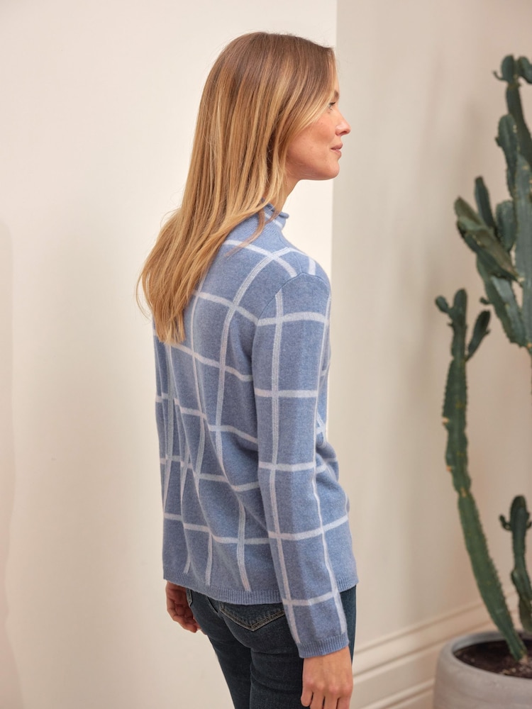 Pure Collection Blue Cashmere Gassato Checked Crew Neck Jumper - Image 2 of 3