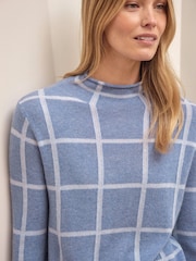 Pure Collection Blue Cashmere Gassato Checked Crew Neck Jumper - Image 3 of 3