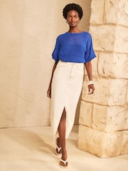 Love & Roses Cobalt Blue Crochet Scallop Detail Knitted Batwing Top - Image 2 of 4