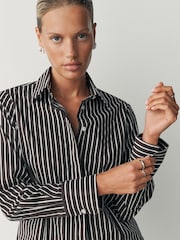 Chocolate Brown Stripe Fitted Stretch Essential Long Sleeve Shirt - Image 1 of 5