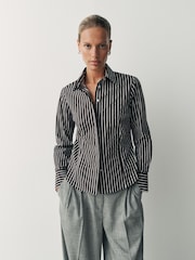 Chocolate Brown Stripe Fitted Stretch Essential Long Sleeve Shirt - Image 3 of 5