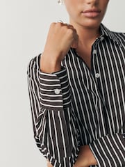 Chocolate Brown Stripe Fitted Stretch Essential Long Sleeve Shirt - Image 4 of 5