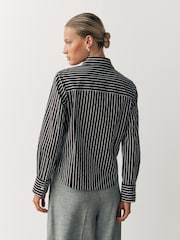 Chocolate Brown Stripe Fitted Stretch Essential Long Sleeve Shirt - Image 5 of 5
