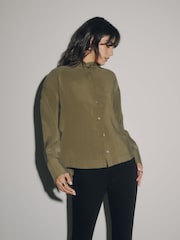 Khaki Green Funnel Neck Long Sleeve Shirt - Image 2 of 4