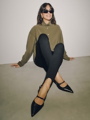 Khaki Green Funnel Neck Long Sleeve Shirt - Image 3 of 4