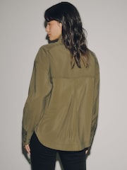 Khaki Green Funnel Neck Long Sleeve Shirt - Image 4 of 4
