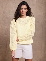 Amarillo - Mint Velvet Cotton Blend Broderie Sweatshirt - Imagen 1 de 6