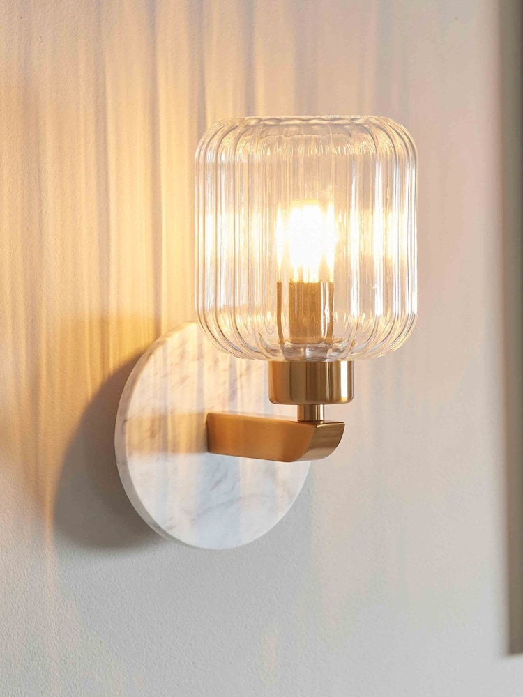 Gallery Home White Travine Ribbed Wall Light Marble - Image 1 of 4