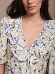Mint Velvet Blue Floral Ruffle Trim Blouse - Image 3 of 7