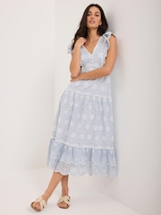 Mint Velvet Blue Broderie Midi Dress - Image 4 of 7