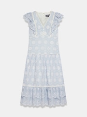 Mint Velvet Blue Broderie Midi Dress - Image 6 of 7