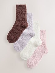 Neutral/Blush Tonal - Teddy Fleece Cosy Socks 4 Pack - Image 1 of 9