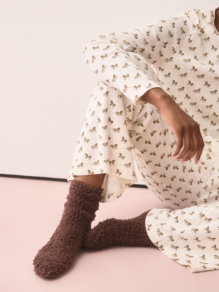 Neutral/Blush Tonal - Teddy Fleece Cosy Socks 4 Pack - Image 2 of 9