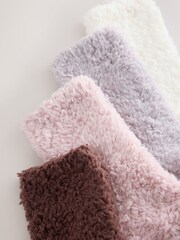 Neutral/Blush Tonal - Teddy Fleece Cosy Socks 4 Pack - Image 8 of 9