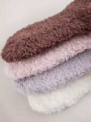 Neutral/Blush Tonal - Teddy Fleece Cosy Socks 4 Pack - Image 9 of 9
