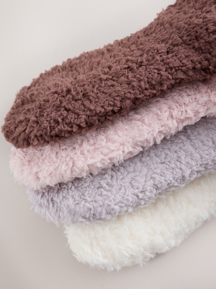 Neutral/Blush Tonal - Teddy Fleece Cosy Socks 4 Pack - Image 9 of 9