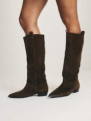 The Set Premium Suede Boho Knee High Boots Brown/Khaki - Image 1 of 6