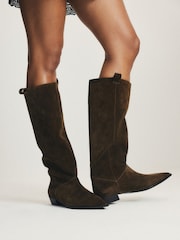 The Set Premium Suede Boho Knee High Boots Brown/Khaki - Image 2 of 6
