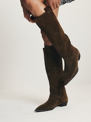 The Set Premium Suede Boho Knee High Boots Brown/Khaki - Image 3 of 6