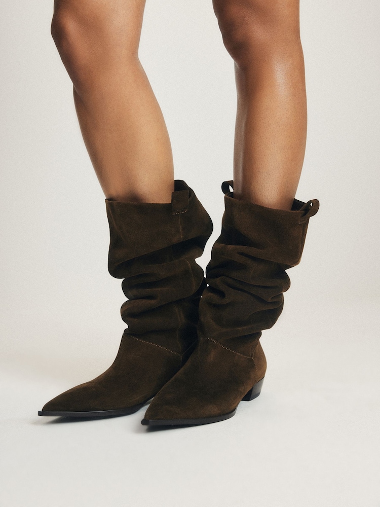 The Set Premium Suede Boho Knee High Boots Brown/Khaki - Image 6 of 6