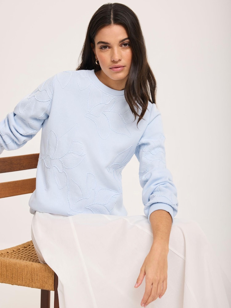 Mint Velvet Blue Cotton Blend Embroidered Sweatshirt - Image 1 of 7