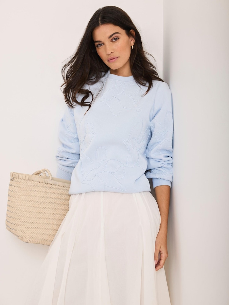 Mint Velvet Blue Cotton Blend Embroidered Sweatshirt - Image 2 of 7