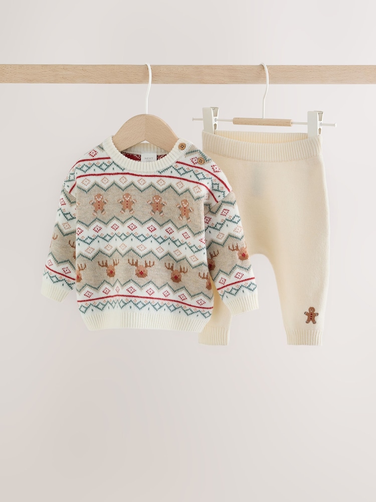 Estampado de grecas alpinas en color neutro - Conjunto de leggings y suéter de punto con diseño navideño (0 meses -2 años) - Imagen 1 de 9 Estampado de grecas alpinas en color neutro - Conjunto de leggings y suéter de punto con diseño navideño (0 meses -2 años) - Imagen 1 de 9