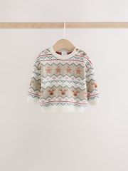 Estampado de grecas alpinas en color neutro - Conjunto de leggings y suéter de punto con diseño navideño (0 meses -2 años) - Imagen 2 de 9