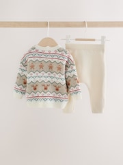 Estampado de grecas alpinas en color neutro - Conjunto de leggings y suéter de punto con diseño navideño (0 meses -2 años) - Imagen 4 de 9