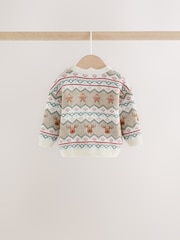 Estampado de grecas alpinas en color neutro - Conjunto de leggings y suéter de punto con diseño navideño (0 meses -2 años) - Imagen 5 de 9