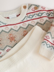 Estampado de grecas alpinas en color neutro - Conjunto de leggings y suéter de punto con diseño navideño (0 meses -2 años) - Imagen 7 de 9