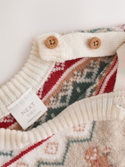 Estampado de grecas alpinas en color neutro - Conjunto de leggings y suéter de punto con diseño navideño (0 meses -2 años) - Imagen 8 de 9