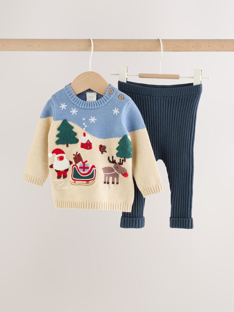 Blue Christmas Knitted Jumper and Leggings Set (0mths-2yrs) - Image 1 of 9