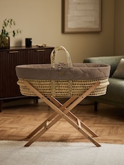 The Little Green Sheep Cocoa Rice Print Quilted Moses Basket & Mattress - Image 1 of 7