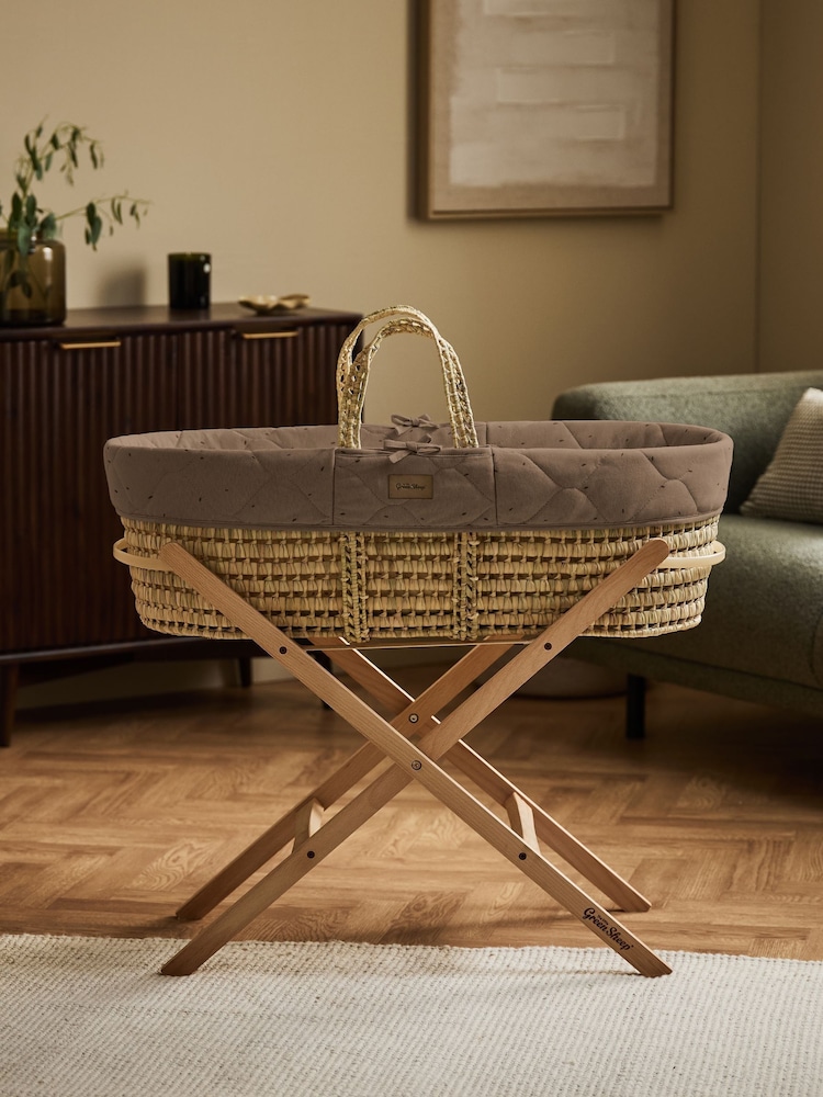 The Little Green Sheep Cocoa Rice Print Quilted Moses Basket & Mattress - Image 1 of 7 The Little Green Sheep Cocoa Rice Print Quilted Moses Basket & Mattress - Image 1 of 7