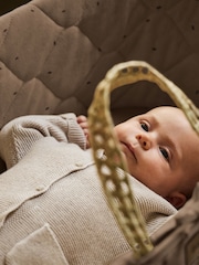 The Little Green Sheep Cocoa Rice Print Quilted Moses Basket & Mattress - Image 2 of 7