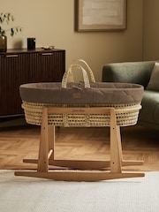 The Little Green Sheep Cocoa Rice Print Quilted Moses Basket & Mattress - Image 4 of 7