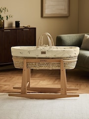 The Little Green Sheep Leaves Quilted Moses Basket & Mattress - Image 4 of 7