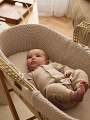 The Little Green Sheep Truffle Wheat Knit Moses Basket & Mattress - Image 2 of 7