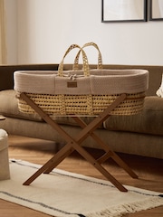 The Little Green Sheep Truffle Wheat Knit Moses Basket & Mattress - Image 3 of 7