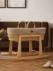 The Little Green Sheep Truffle Wheat Knit Moses Basket & Mattress - Image 4 of 7